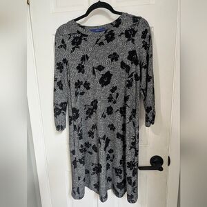 Long Sleeve Grey and Black Floral Textured Dress